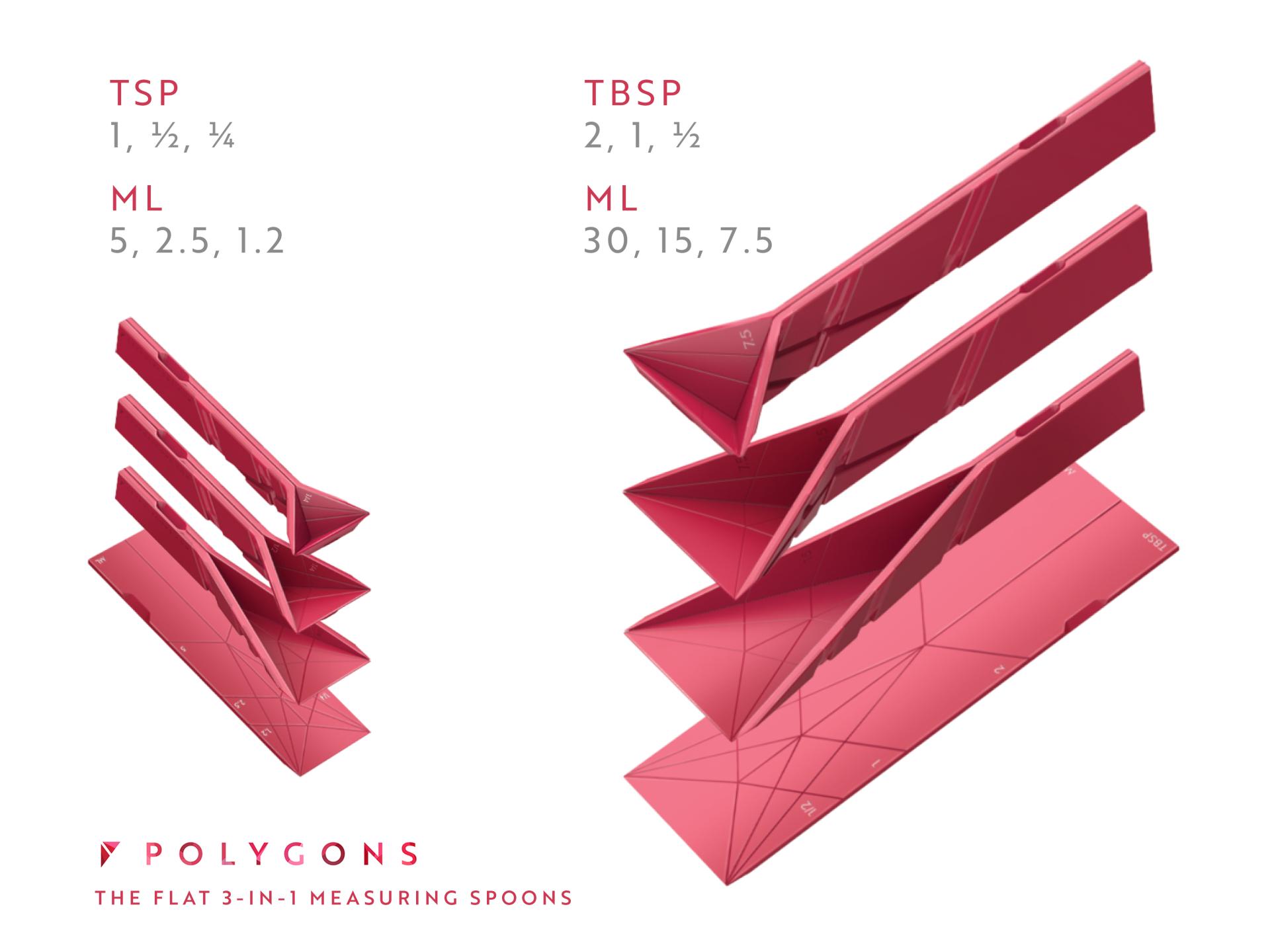 London Design Awards Winner - Polygons flat 3-in-1 Measuring Spoon 